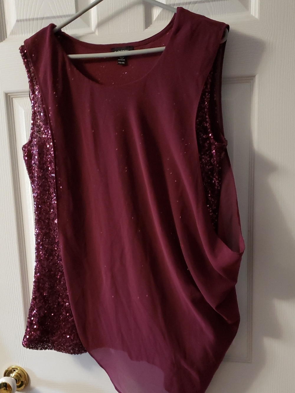 le chateau Plum Sequin Side Draped Tank